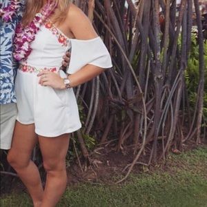 White and Floral Romper Size Small